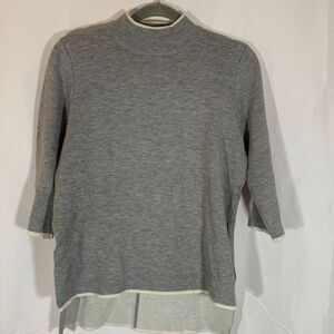 Topshop Grey & White Sweater Ribbed Collar Top
